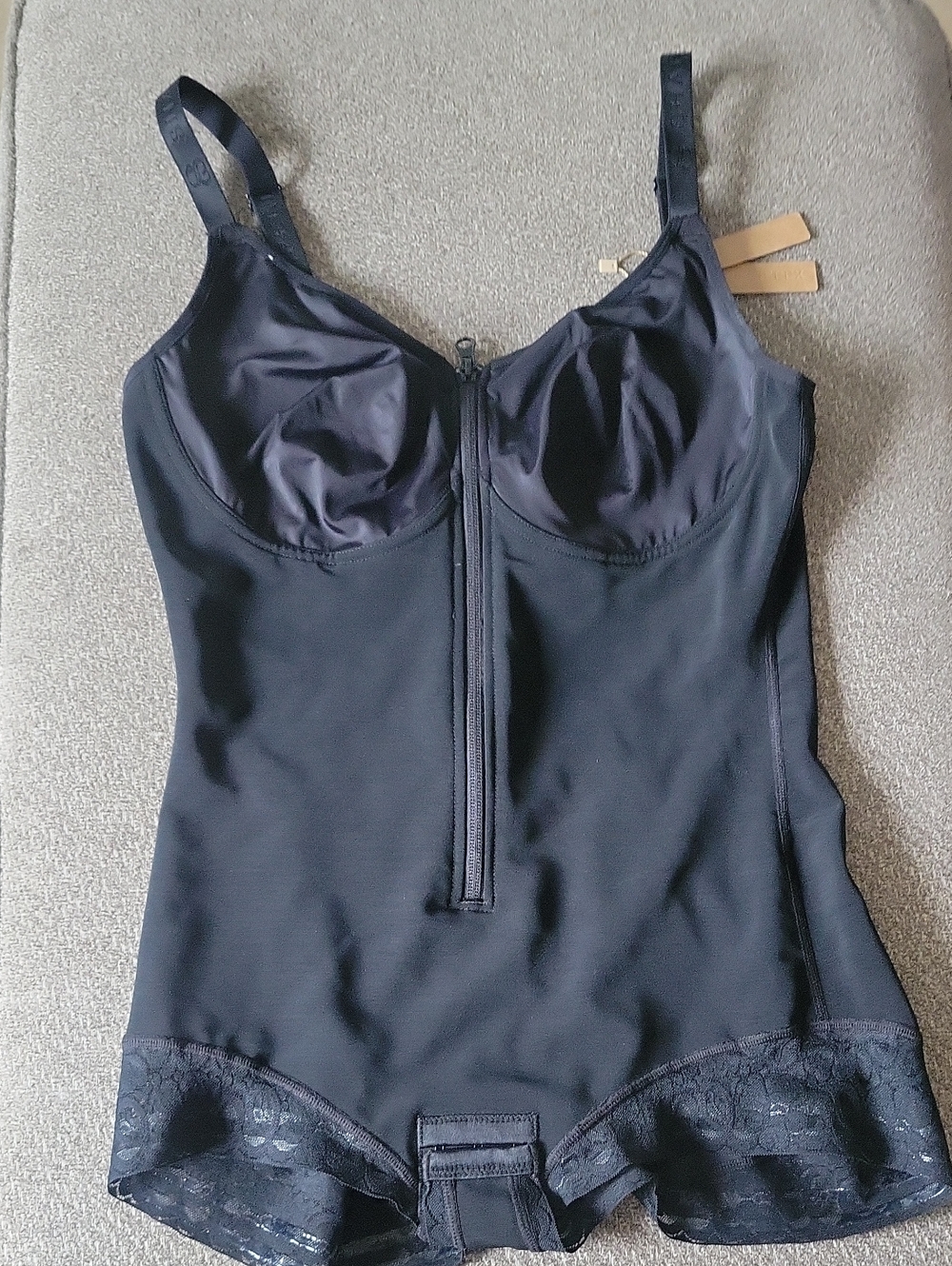 Shapellx - Black Front-Zip Shapewear Bodysuit